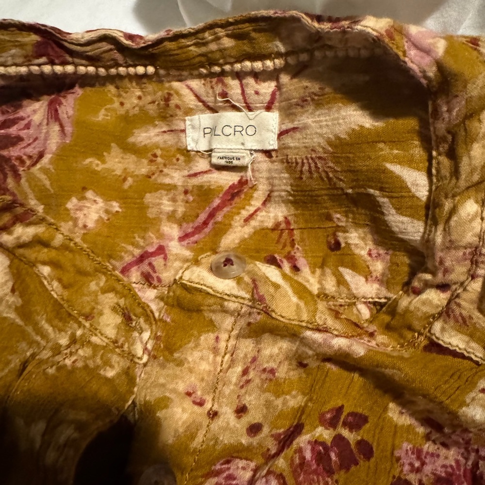 Pilcro Floral Button-Up in Mustard and Rose